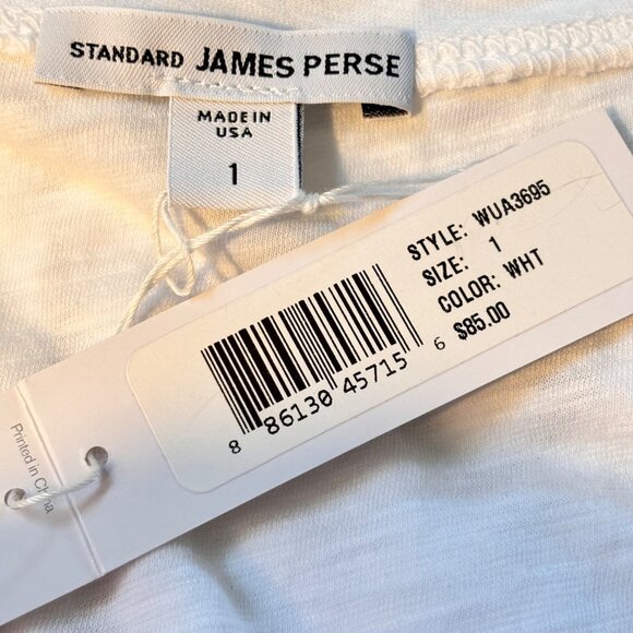 NWT JAMES PERSE Sheer Slub Casual V-Neck Tee 1 S Short Sleeve White T-Shirt NEW - Picture 7 of 8